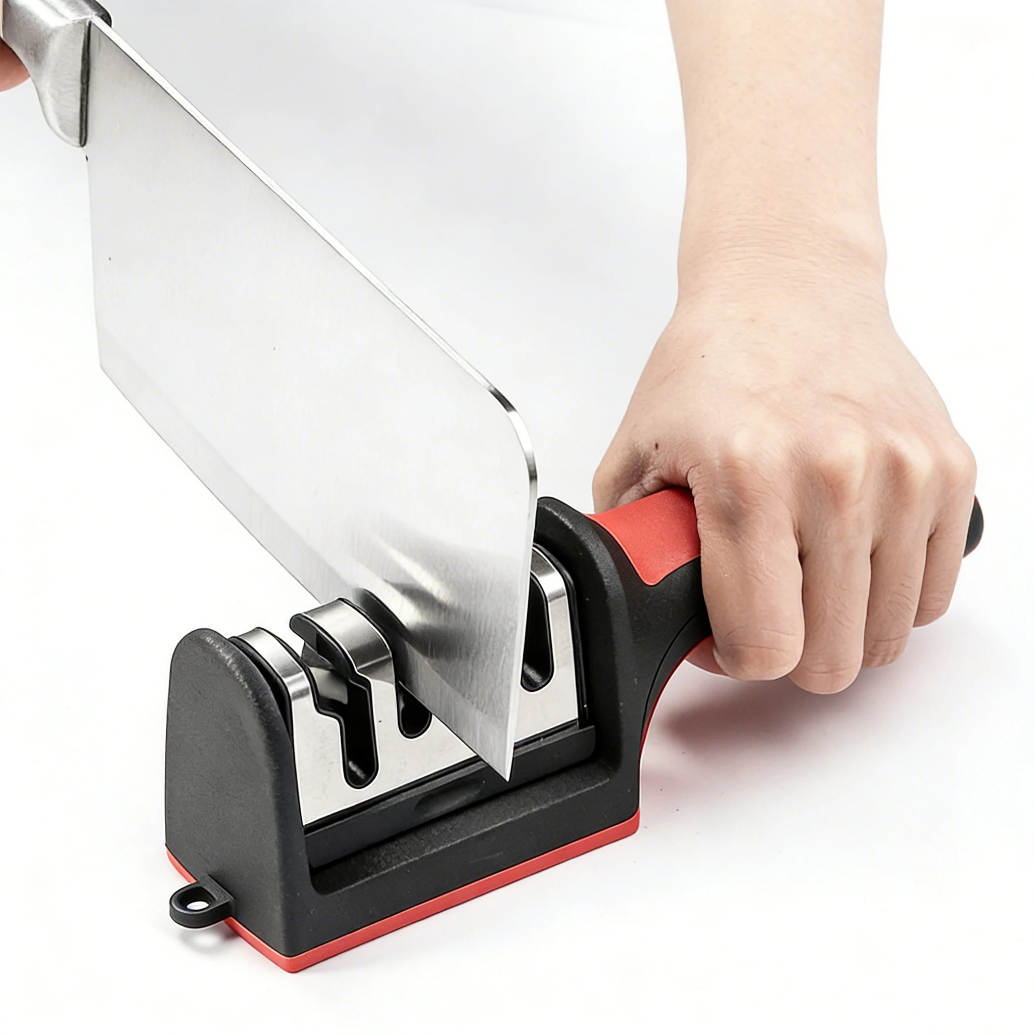 

4-Segment Knife Sharpener Household Kitchen Multi-Functional Handhold Three-Purpose Black Stainless Steel Sharpening Stone