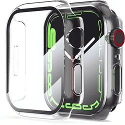 Tempered Glass+cover For Apple Watch 9 8 45mm 41mm 42mm 38mm PC bumper Screen Protector Case iWatch series 7 6 5 4 se 40mm 44mm