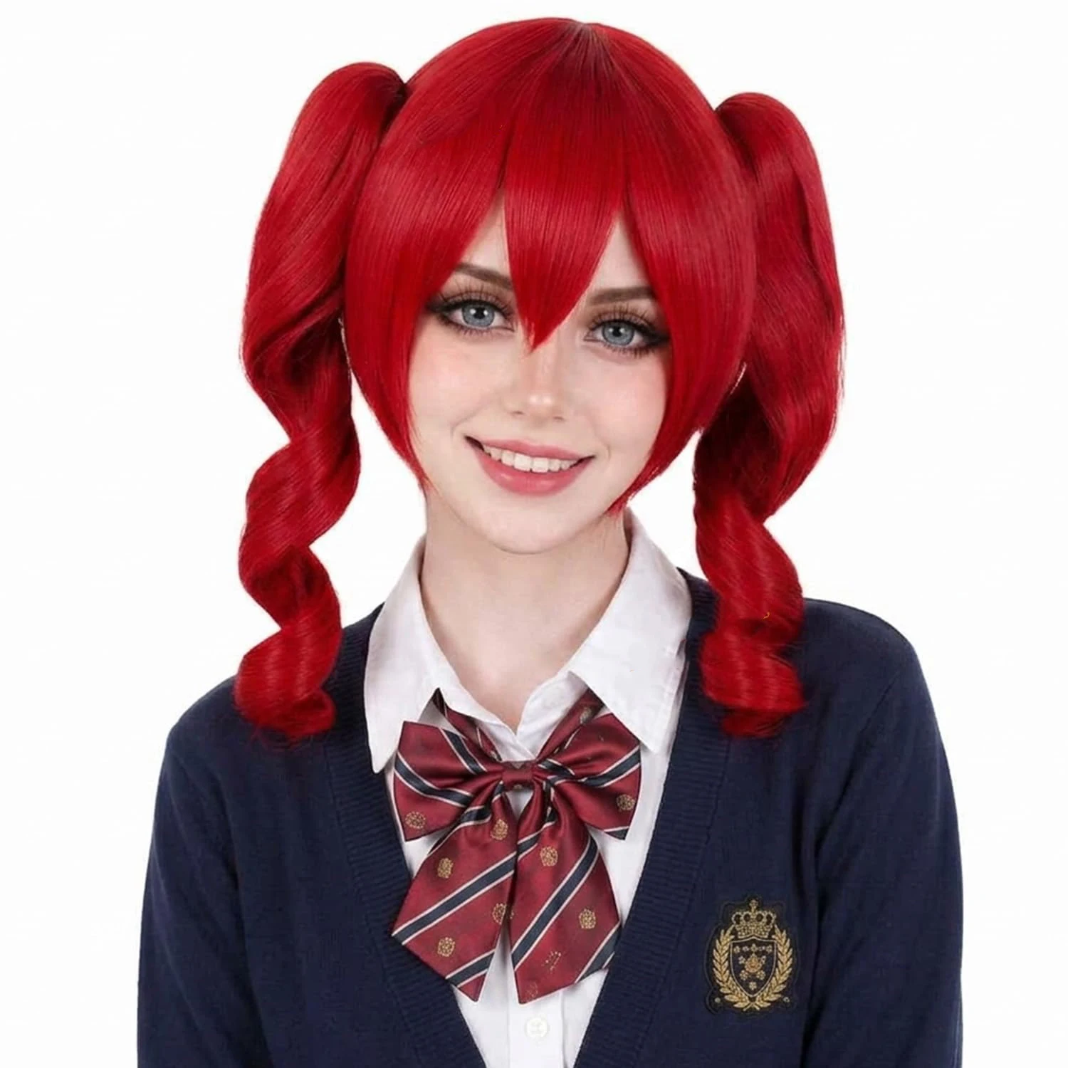 HAIRJOY Synthetic Hair Red Cosplay Wig with Double Pigtails Heat Resistant Anime Wig for Cosplay Virtual Idol Role Play