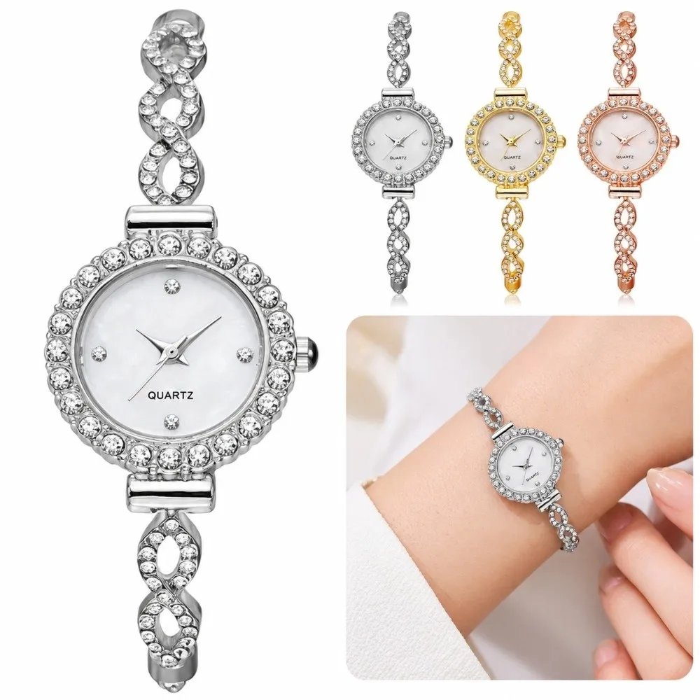 Rhinestone Quartz Watches Diamond Studded Watch Strap with Adjustable Bracelet Rotundity Shaped Watch Wrist Decoration