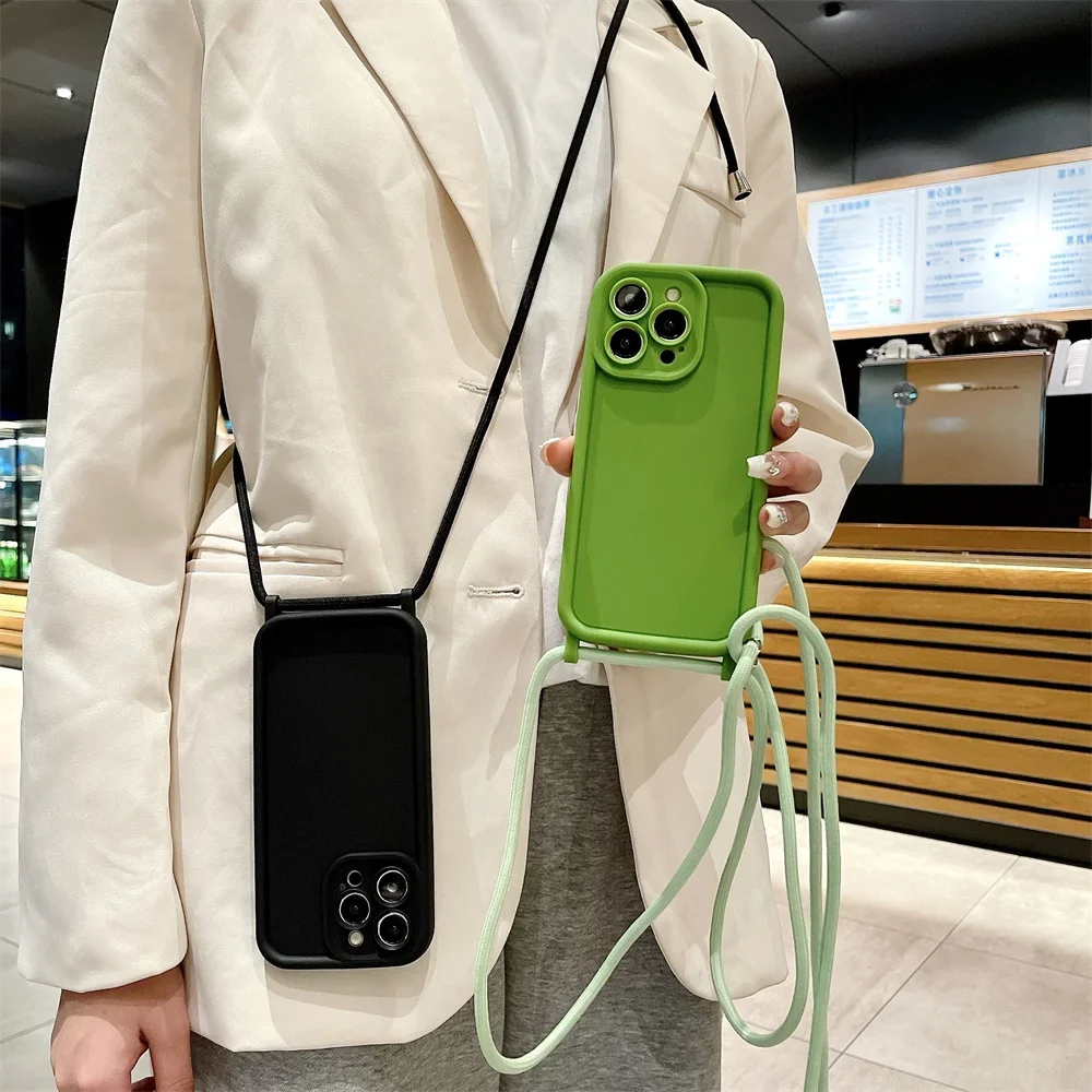 حافظة لهاتف آيفون 14 13 15 16 Pro Max 12 11 X XR XS 7 8 Plus SE 2020 2022 Crossbody قابل للتعديل الحبل حزام حبل غطاء ناعم