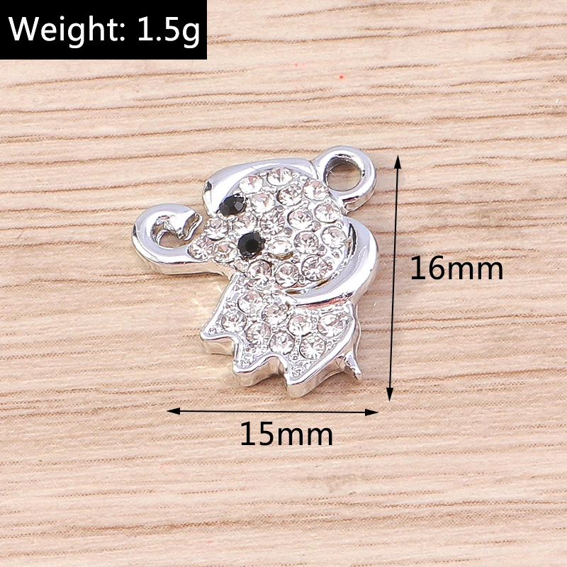 Tusember 10 Uds. De dijes de elefante de cristal de 15x16mm para hacer joyería, pulseras hechas a mano, collar, pendientes, manualidades DIY, colgantes de animales