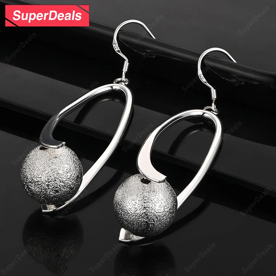 

SuperDeals 925 Sterling Silver Frosted Beads Drop Earring Girl Fashion Birthday Gift Delicate Trend Jewelry Christmas Party