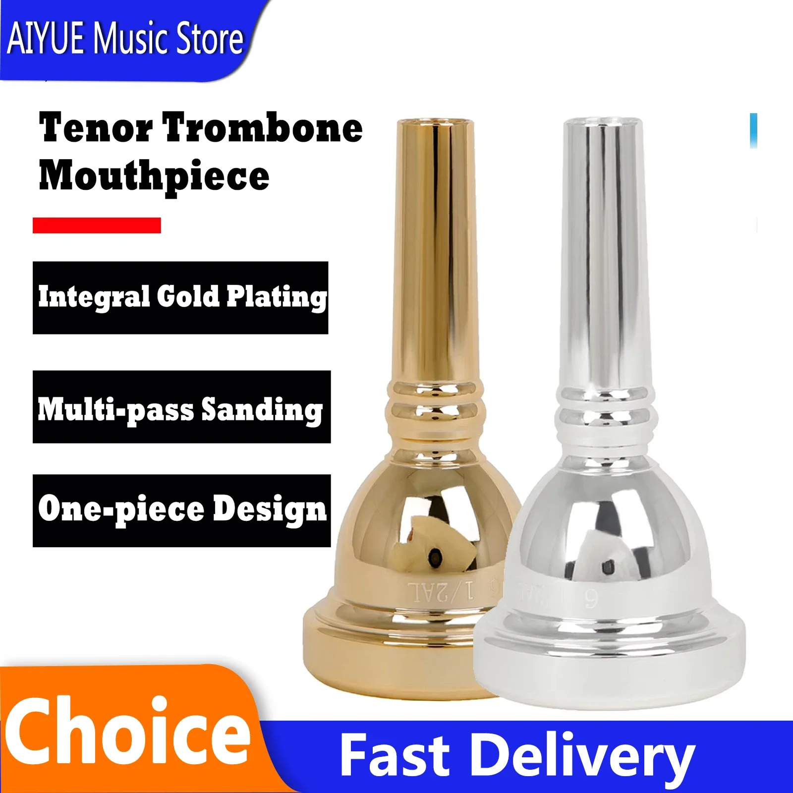 Boquilla para Trombón Tenor 6 1/2, Aleación de Cobre Bach, Color Plata y Oro, Boquilla para Trombón Tenor, Accesorios para Instrumentos Profesionales