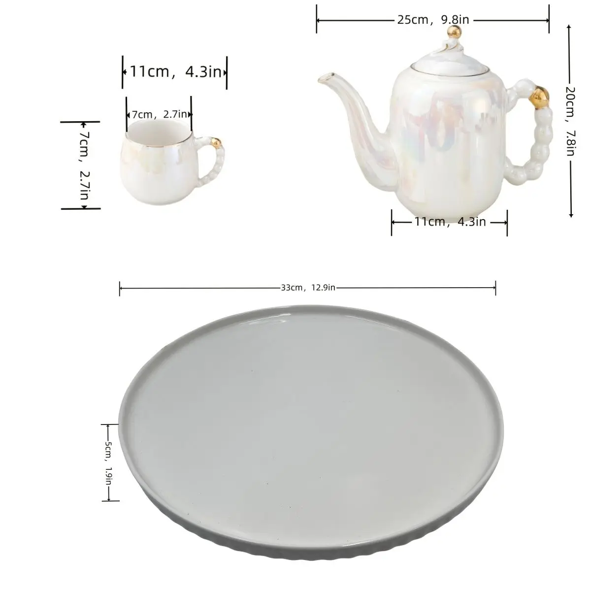 1 قطعة/6 قطعة/8 قطعة طقم شاي بورسلين طلاء ملون-إبريق شاي سيراميك ملون لؤلؤي وقهوة وشاي وكريمة وغلاية