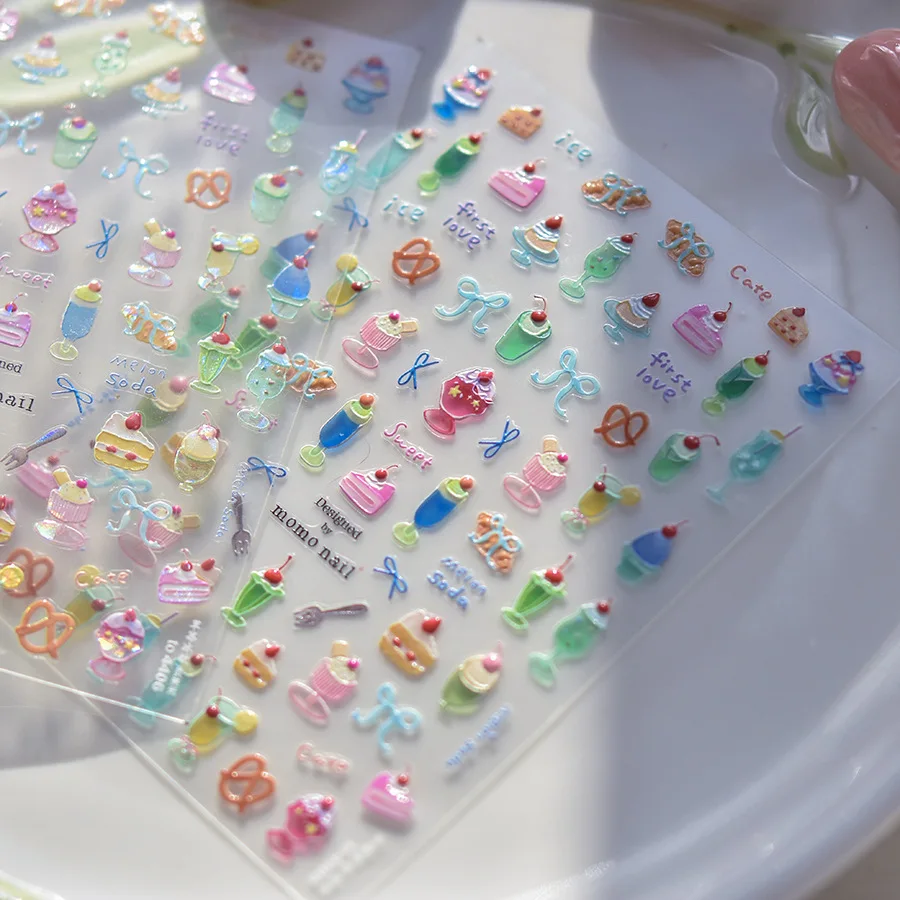 High Quality Flash Colorful Ice Cream Cake Cold Drink Pudding Jelly Nail Stickers Nail Art Decal Design Manicure Tool T-4405