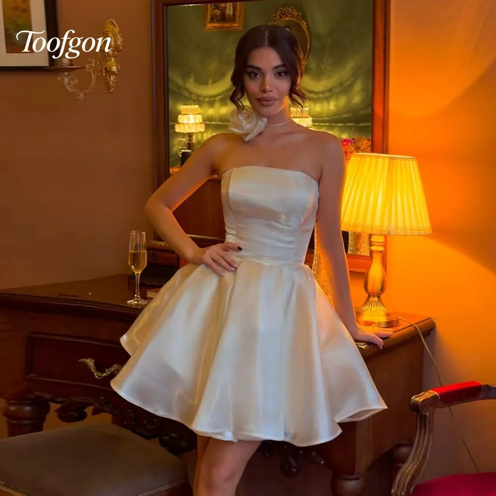 

Toofgon Simple Customized Short Prom Dresses A Line Organza Strapless Women Formal Party Gowns Outfit Homecoming Dresses