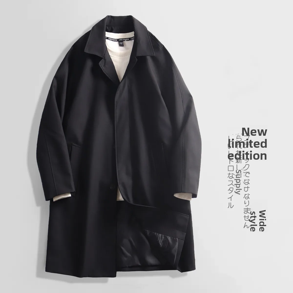 

Retro Sle Men's Mid-Length Jaet Autumn Commute Single Button Double Lapel Coat Faionable Urban Loose Fit Waterproof