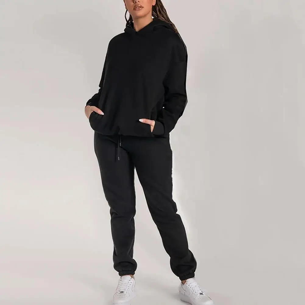 Jogging Tracksuit Women Set Autumn Solid Color Long Sleeve Pullover Warm Pocket Hoodie Pants Sets Female ensemble femme 2 pièces