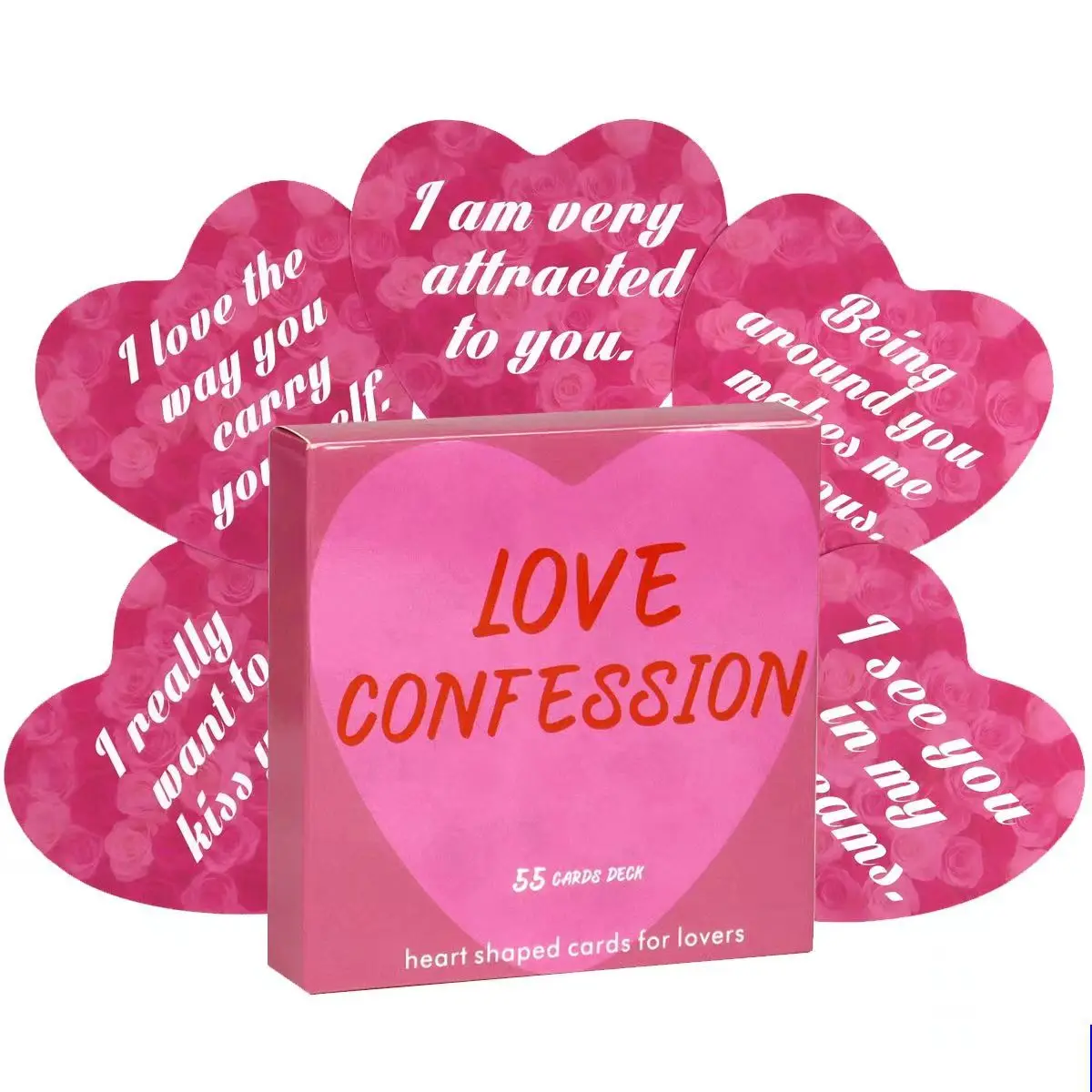 Love Confession Cards 55 Pcs Heart-shaped Oracle Cards for Lovers with Meanings on It 8.5*8.5cm