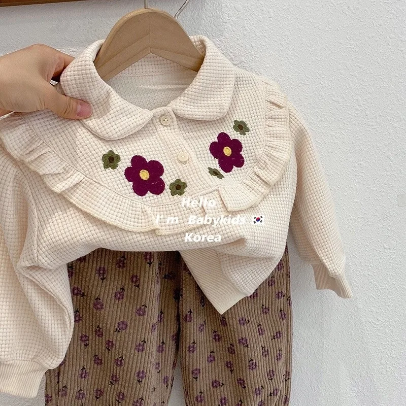 Girls Autumn Spring Clothing Sets New Children's Long Sleeve Collar Sweatshirt and Pants Suit 2 Piece Kids Fashion Outfit