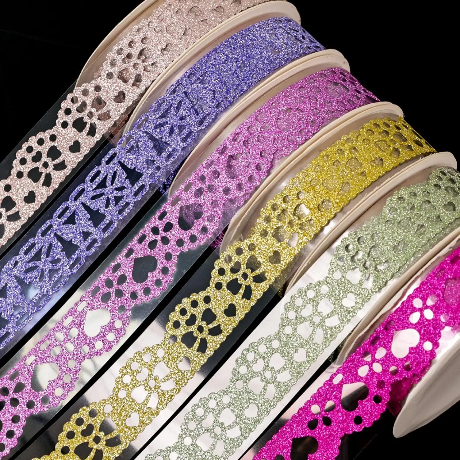 Decorative Washi Tape Set - 12 Rolls Glitter Lace Washi Tape for Card Making Supplies, Scrapbook Craft Supplies, Aesthetic Journ