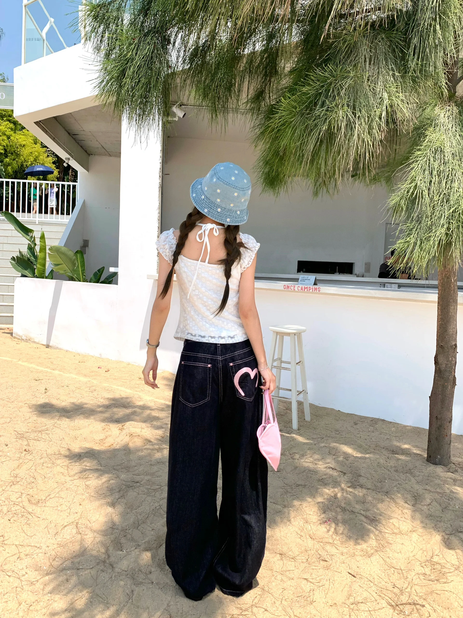 

Женские джинсы с высокой талией и прямым кроем, с вышивкой и пэчворком, удлиненные, в корейском стиле, свободного кроя