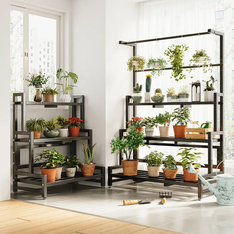 

Flower shelf shelf Balcony Modern indoor home floor-to-ceiling living room Simple wrought iron flower pot rack Multi-layer