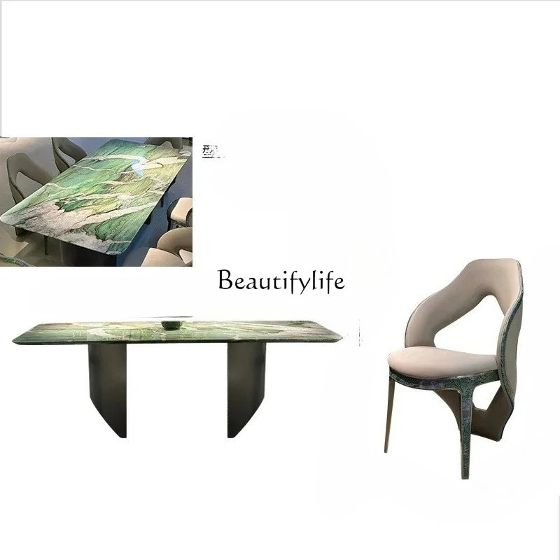 

Natural Patek Jade green luxury stone dining table green natural marble dining table Italian light luxury dining table