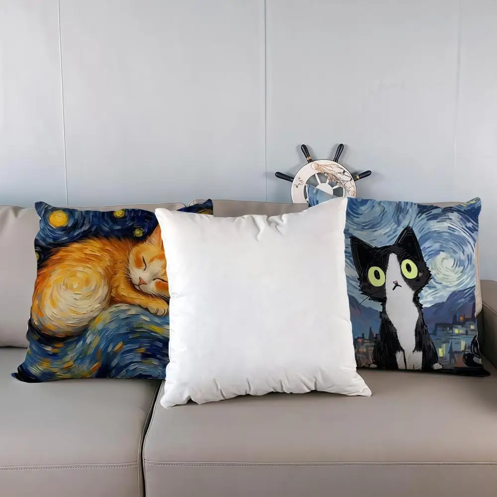 

cute Cat Van Gogh Starry Sky Pillow Case Multi sized car seat cushions, luxurious home office, sofa decorative pillowcases