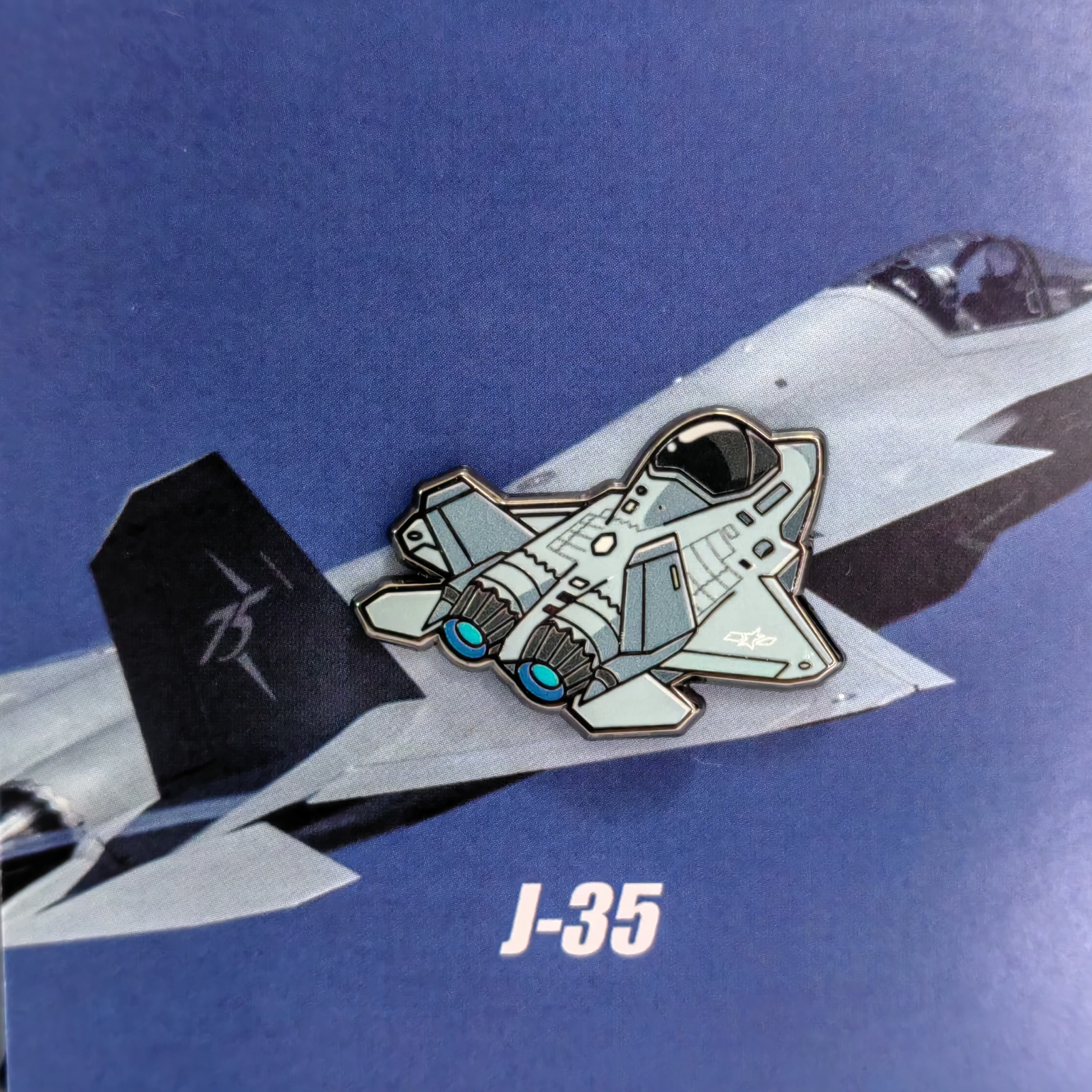 Chibi J-35 Air Show Aircraft Badge Pin - Cute Pilot Emblem for Denim Jackets, Backpacks & Hats Unique Aviation Collectible Gift