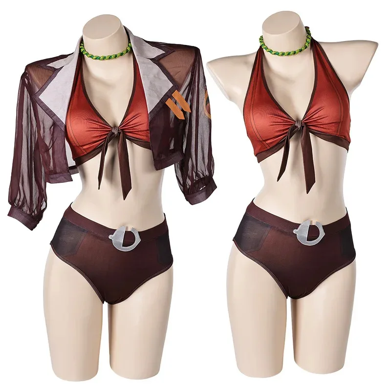 

asdh8@Game Rivals Doreen Green Squirrel Girl Swimsuit Cosplay Costume Women Disguise Roelplay Summer Swimwear Bikini Halloween S