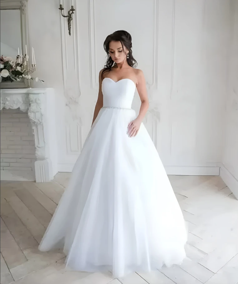 

BABYONLINE Tube Top Wedding Dresses Sweetheart Collar Bandage Backless Evening Dress Sequins Beaded Belt Tulle Train Vestido