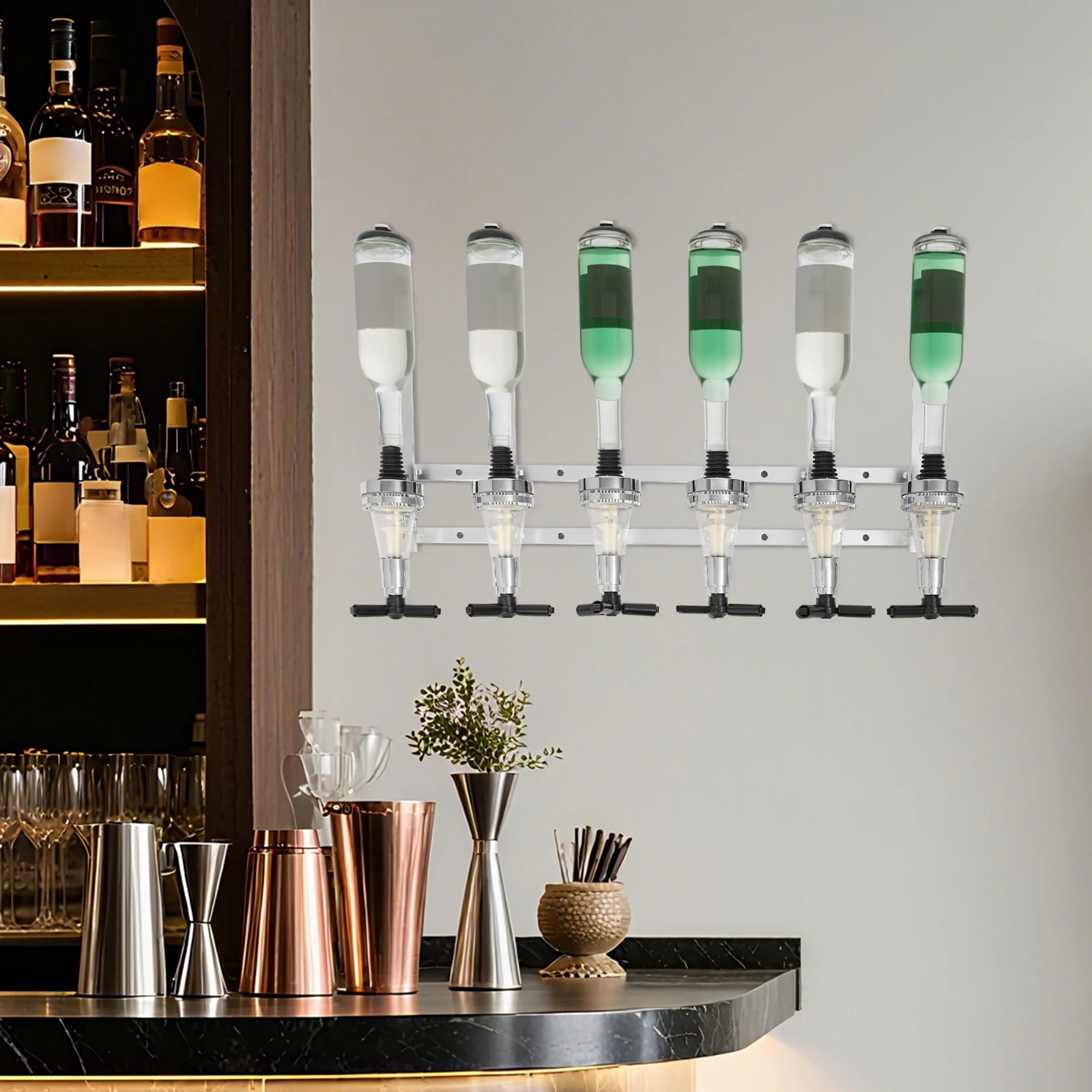 

6-бутылочный дозатор ликера, настенная система разлива напитков в баре для коммерческого и домашнего бара, ресторана, кафе, витрина алкоголя