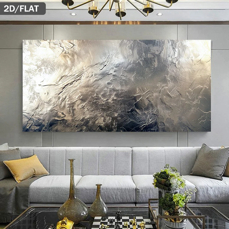 

2D Flat Frameless Abstract Silvery Texture Print Wall Art Canvas Painting Art for Living Room Modern Canvas Poster Wall Decor