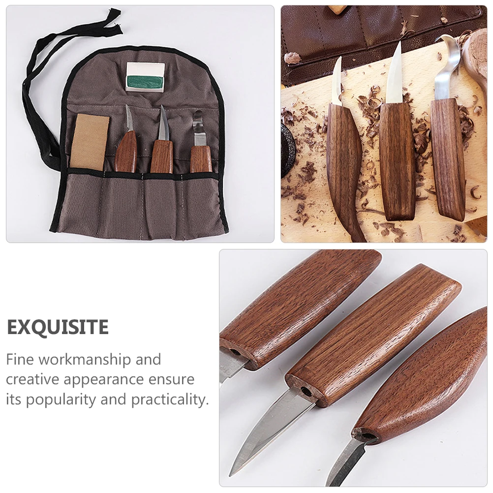 

3Pcs Carving Tools Set High-Quality Woodworking Knives with Sharp Stainless Steel Blades Smooth Wooden Handle for Precise