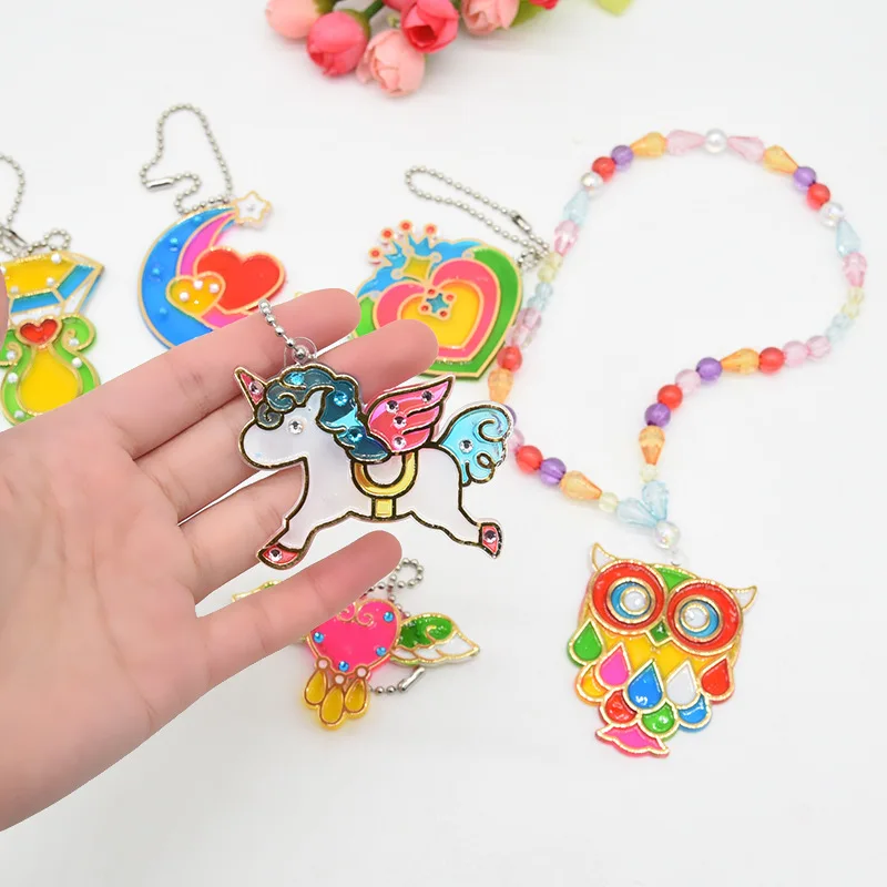 DIY Handmade Material Graffiti Beaded Three-Dimensional Glue Painting Necklace Simulation Cosmetics Toys Pretend Play Girl Gifts