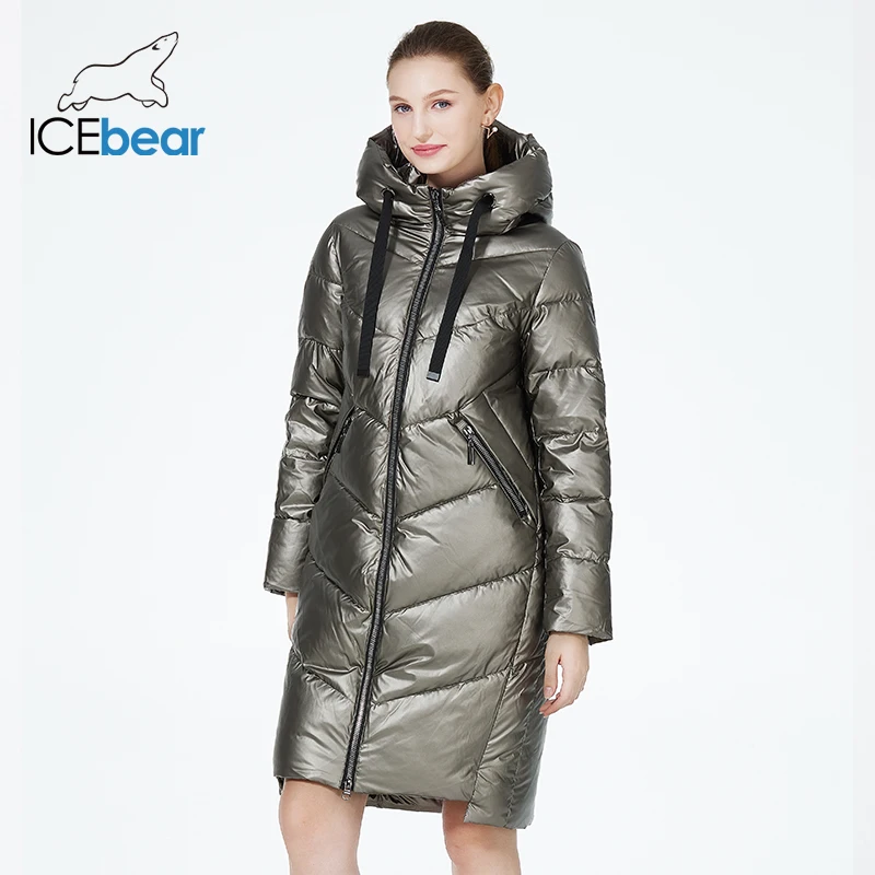 ICEbear 2023 new hooded winter women\'s  jacket fashion casual slim mid-length warm cotton coat brand ladies parkas GWD20302D