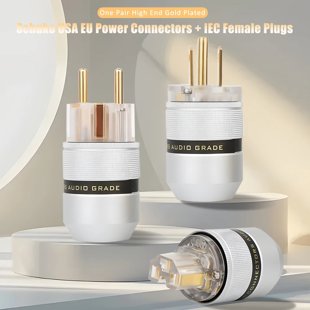 P083TG Hifi Aluminum Shell Gold Plated EU/US Schuko Power Male Plug Connector DIY Audio EU/US Version Power Plug
