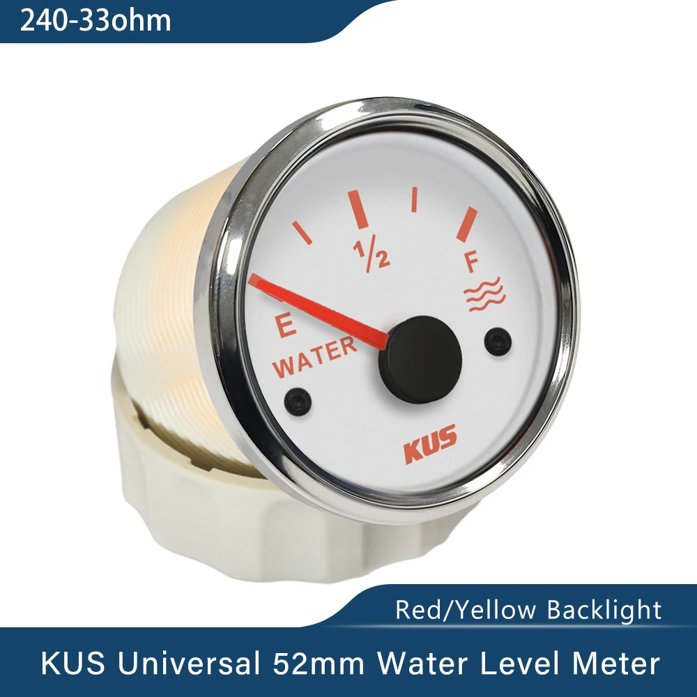 

KUS Auto Marine Universal 52mm Water Level Gauge Meter 0-190ohm 240-33ohm with Red and Yellow available Backlight 12V 24V