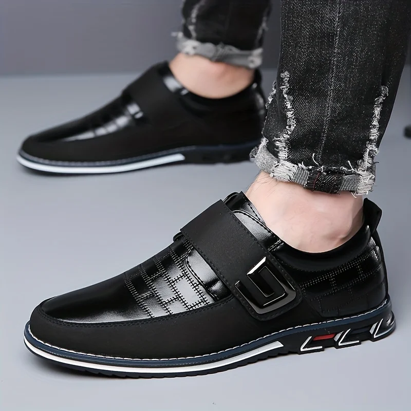 

Dress Loafers Shoes With Hook And Loop Fastener, Business Formal Office Shoes, Casual Walking Shoes Slip-on Shoes For