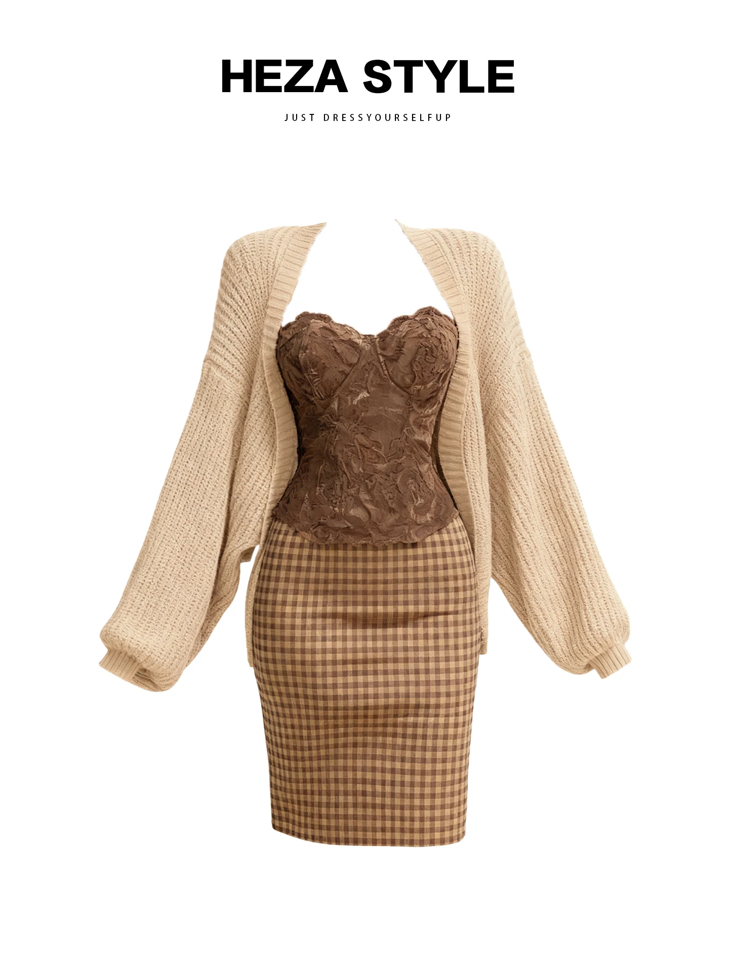 

HEZA вязаный кружевной укороченный топ и юбка с высокой талией, комплект больших размеров, зимняя одежда, повседневный удобный женский ансамбль Faion