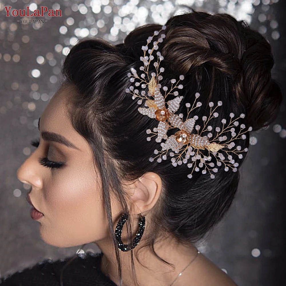 YouLaPan HP54 Hochzeit Kristall Tiara Braut Headwear Frau Haar Kamm Strass Perlen Braut Haar Clip Zubehör Kopfschmuck