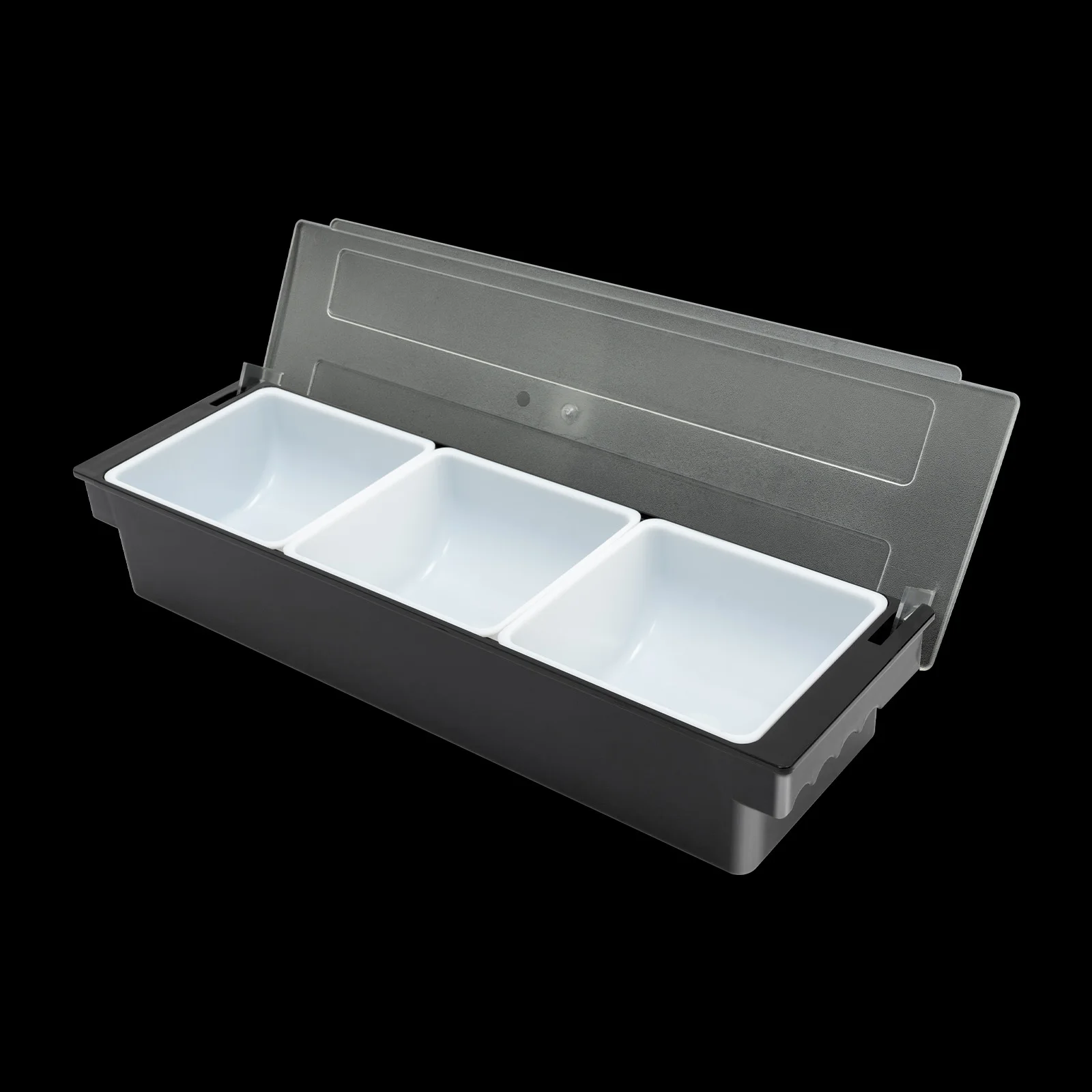 Zutatbehälter, Obstbox aus Kunststoff, herausnehmbare Innengitter, transparenter Verschlussdeckel, Klappdeckel-Design (3 Fächer) – Detail 9