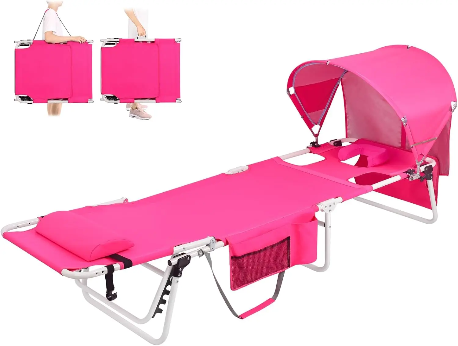 

Tanning Chair with Sun Canopy Face Hole, Heavy Duty Folding Chaise Lounge Chair 5 Position Reclining for Adults Outside Reading