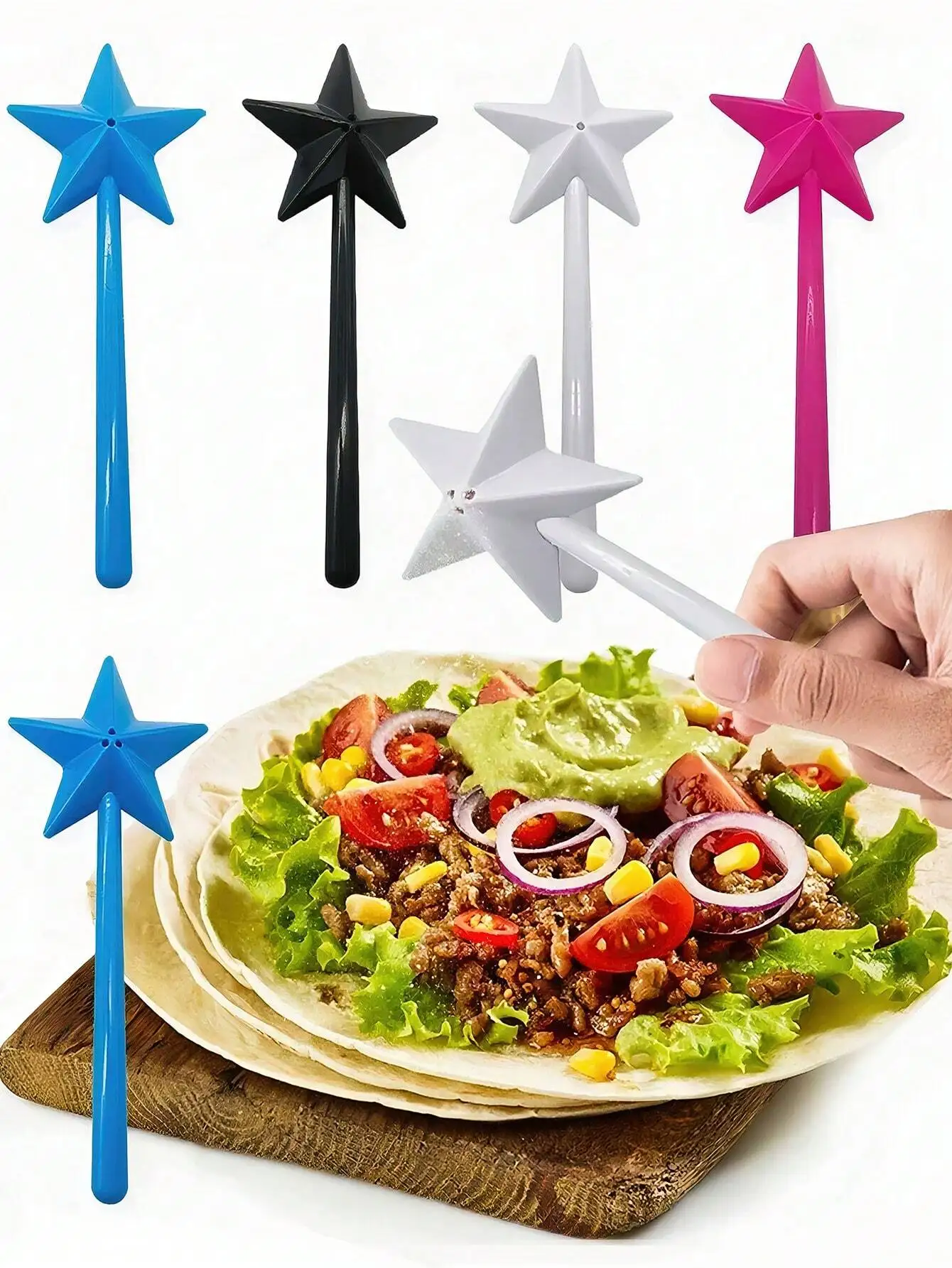 1개 컬러풀 매직 완드 소금통, 귀여운 테이블 장식, 파티 용품, 창의적인 오각형 모양, 양념통, 향신료 병