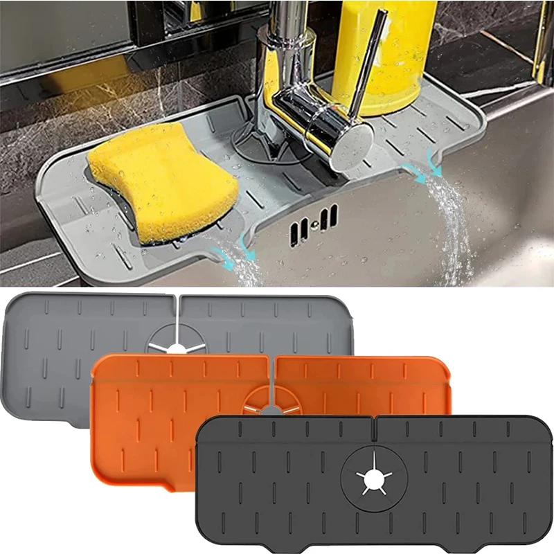 Foldable Silicone Kitchen Faucet Mat Faucet Splash Catcher Sink Mat Bathroom Countertop Protector Mat For Sink Sponge Drain Rack