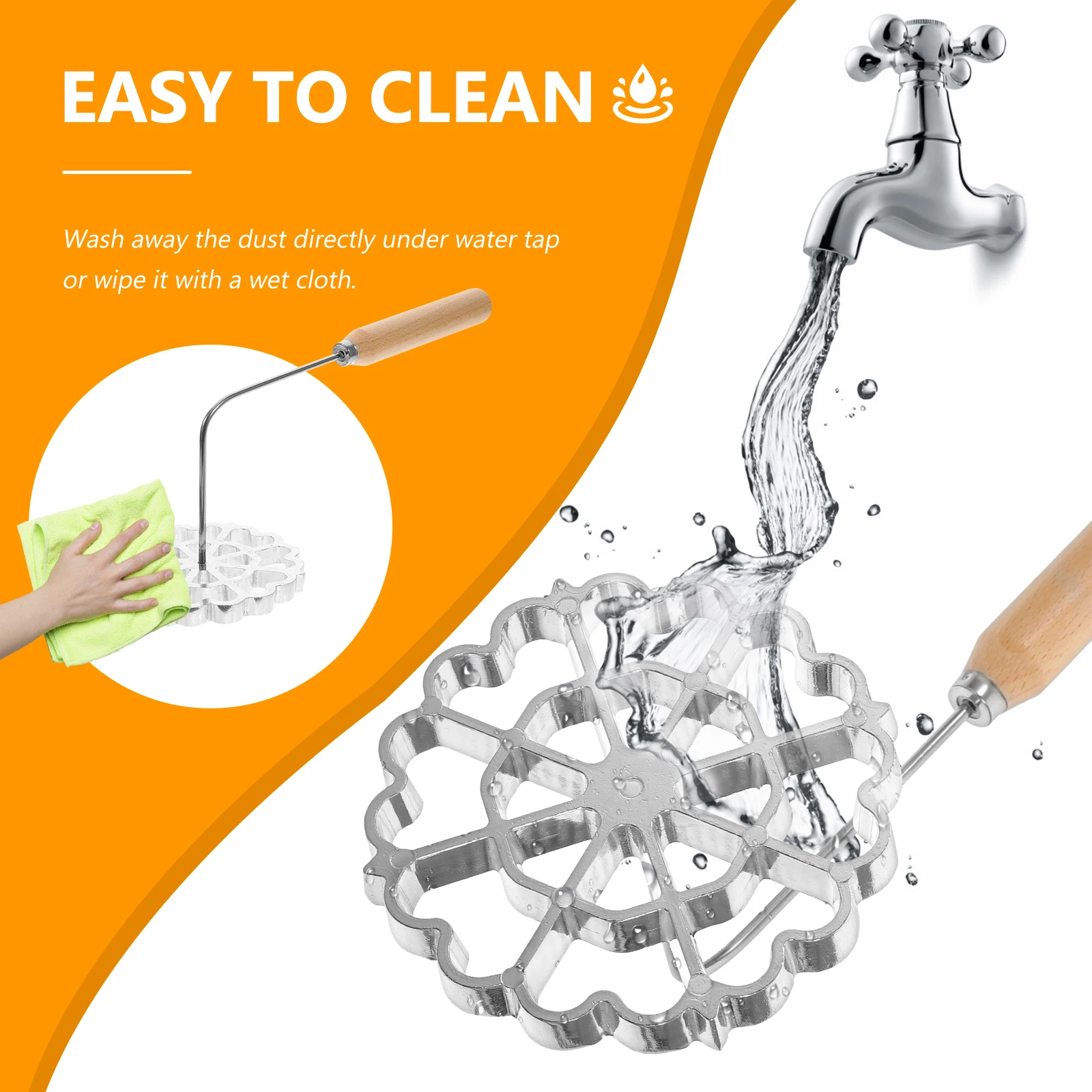 

Frying Spoon Wooden Handle Non-Stick Stainless Steel Flat Kitchen Cooking Utensil For Fried Snacks Pancakes Funnel Cake