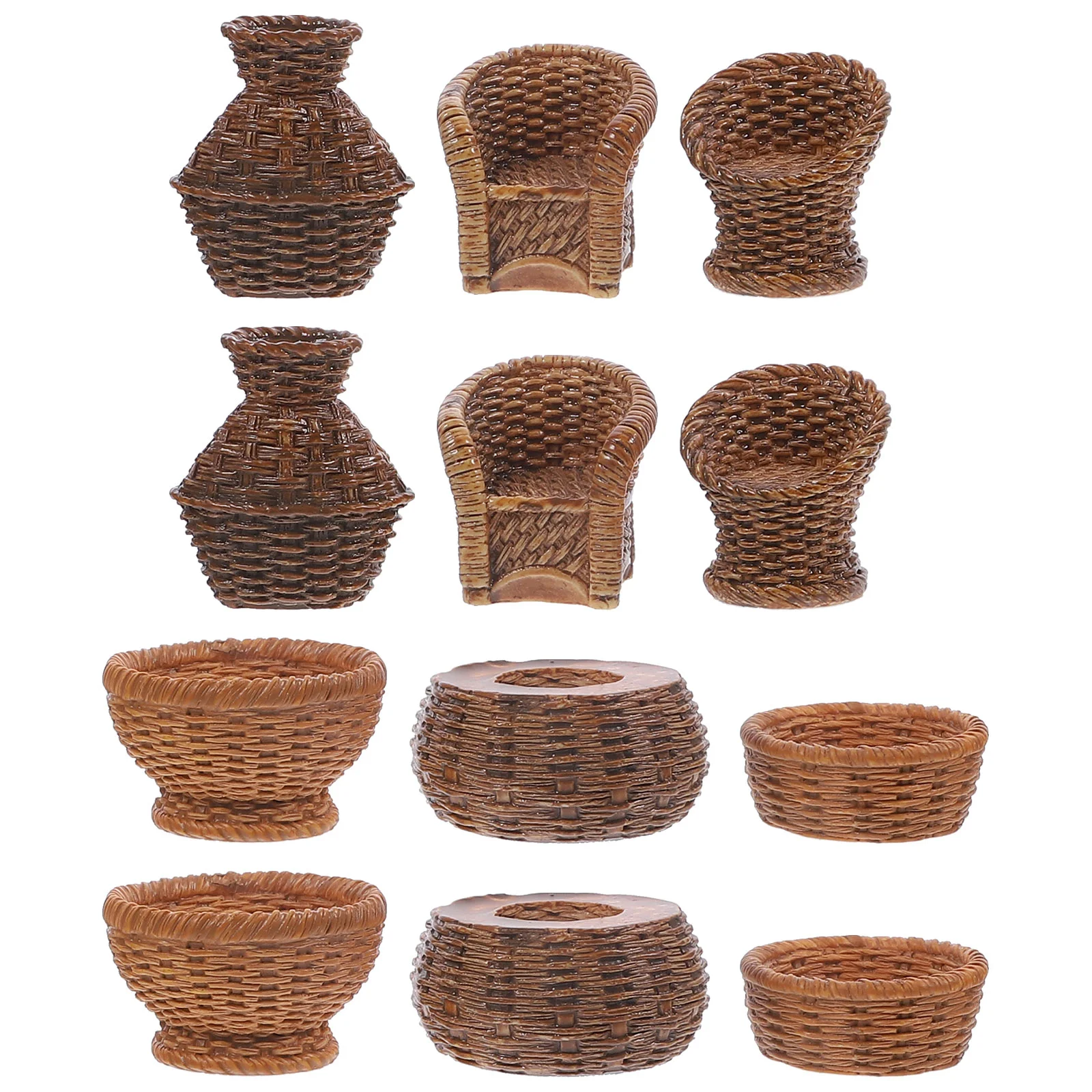 12 Pcs Resin Simulated Bamboo Weaving Storage Basket for Mini House Flower Miniature Woven