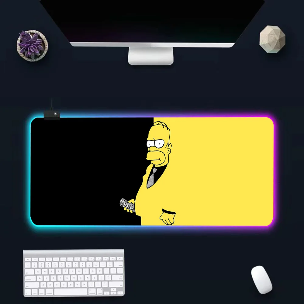 Fashion Cartoon S-Simpsons RGB Pc Gamer Keyboard Mouse Pad Mousepad LED Glowing Mouse Mats Rubber Gaming Computer Mausepad Gift