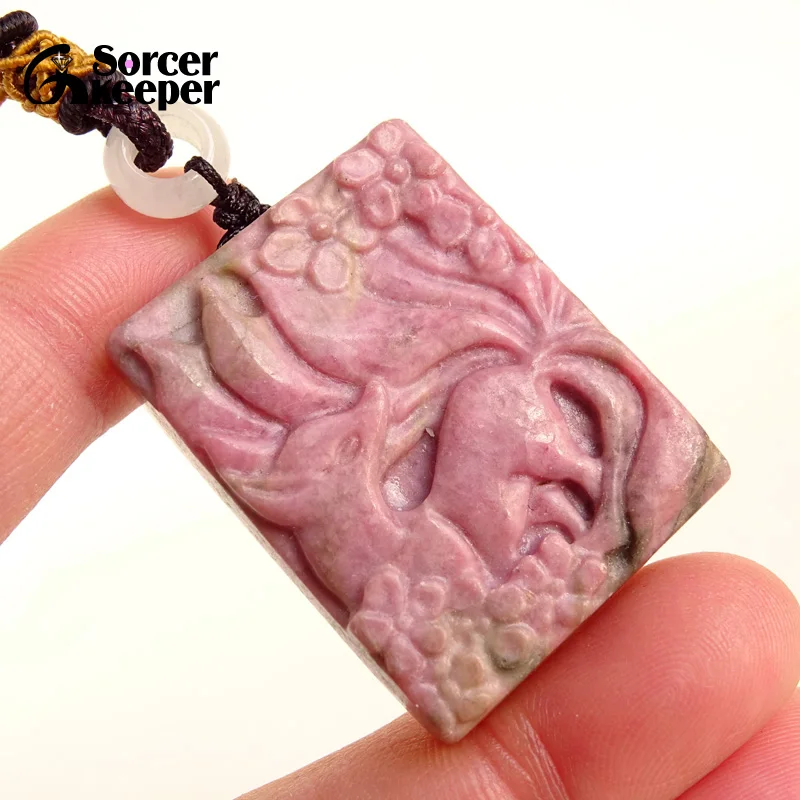 Natural Rhodonite Stone Jade Fox Pendant Necklace Charm Jewelry Fashion Accessories Hand-Carved Man Woman Jewelry Making BH468