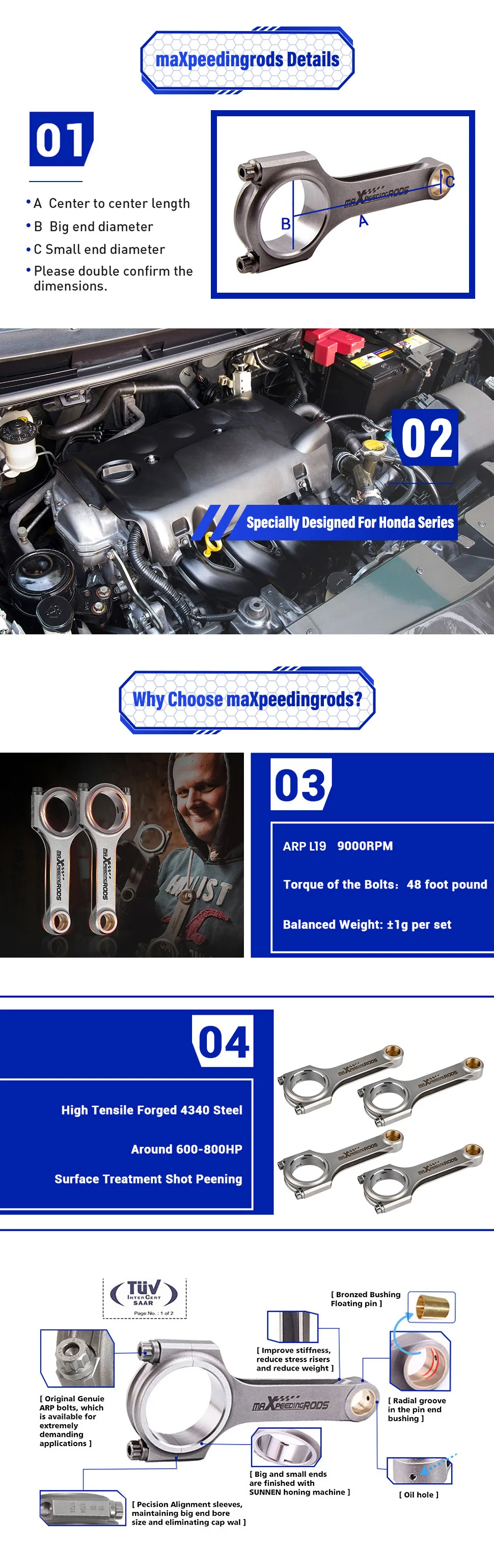 Connecting Rod Rods for Audi VW Golf Gti 1.8T 225 2.0 16V 20V Pleuel Bielle ARP2000 Floating 4340 Forged Floating Bellie Pleuel