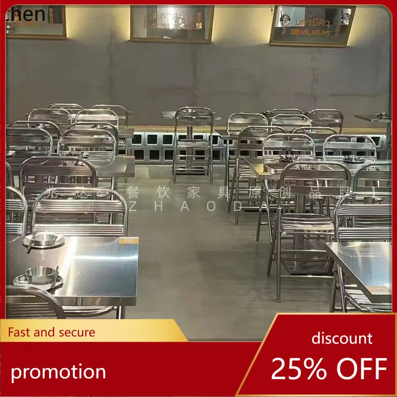 

HXL Industrial Style Stainless Steel Dining Table and Chairs for Food Stalls and BBQ Shops, Long Table and Folding Chairs