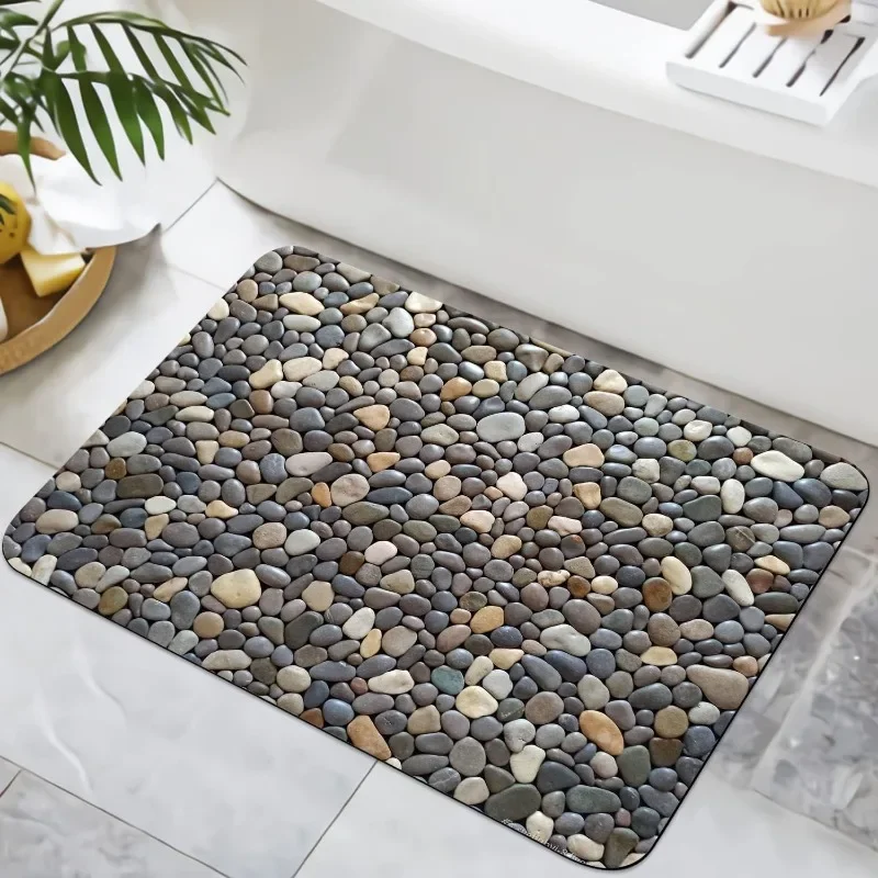 Shower Room Carpet Pebble Stone Bathroom Rugs Non Slip Washable Cobblestone Pattern Bath Mat Small Rubber Backed Floor Mat