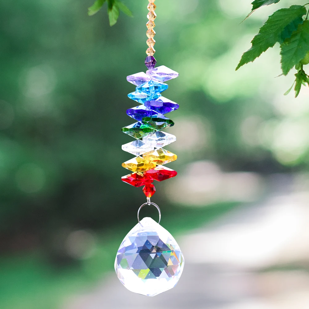 Rainbow Glass Crystal Garland Strands Chakra Beads Prisms Suncatcher Chandelier Crystal Ball Replacement Car Pendant Hanging