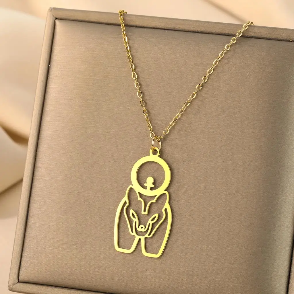 QIAMNI Egypt Thoth Zodiac God of The Moon Pendant Necklace Stainless Steel Creator of Languages Egyptian Djhuty Choker Jewelry