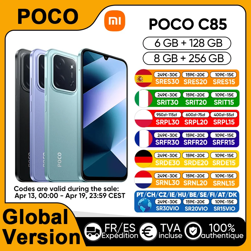 Version mondiale POCO C85 Smartphone MediaTek Helio G81-Ultra processeur 6.9 "écran Dot Drop 6000mAh 33W charge rapide NFC IP64