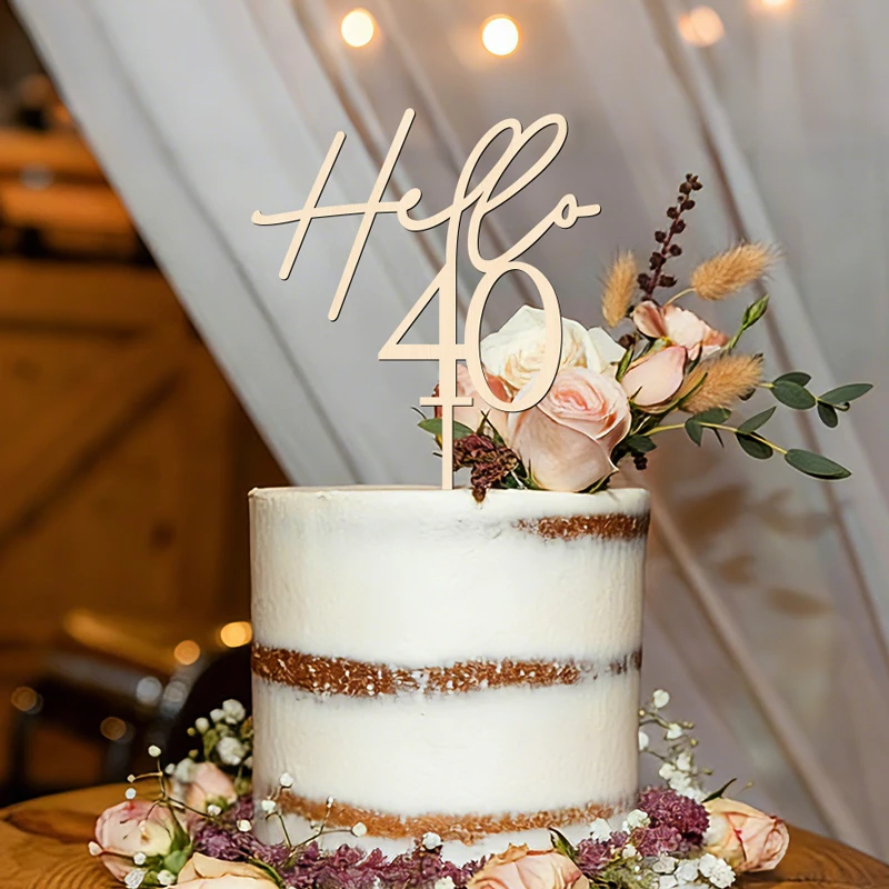 YOMDID Happy 40th Birthday Tortenaufsatz aus Holz, 40. Geburtstag Tortendekoration für Hochzeitstag, 40. Geburtstag Kuchen- und Cupcake-Dekorationen – Detail 8