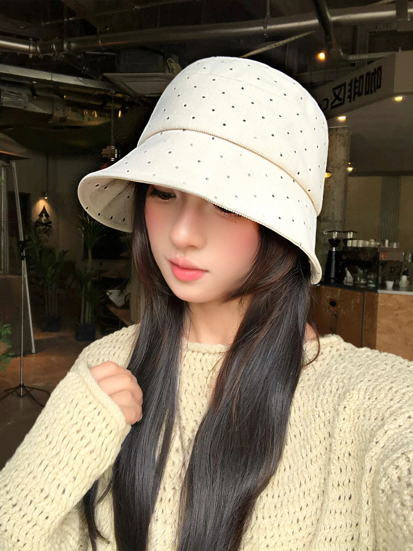 Korean Polka Dot Bow Tie Fisherman's Hat Women's Sweet Versatile Face Slimming Large Head Circumference Fashionable Bucket Hat