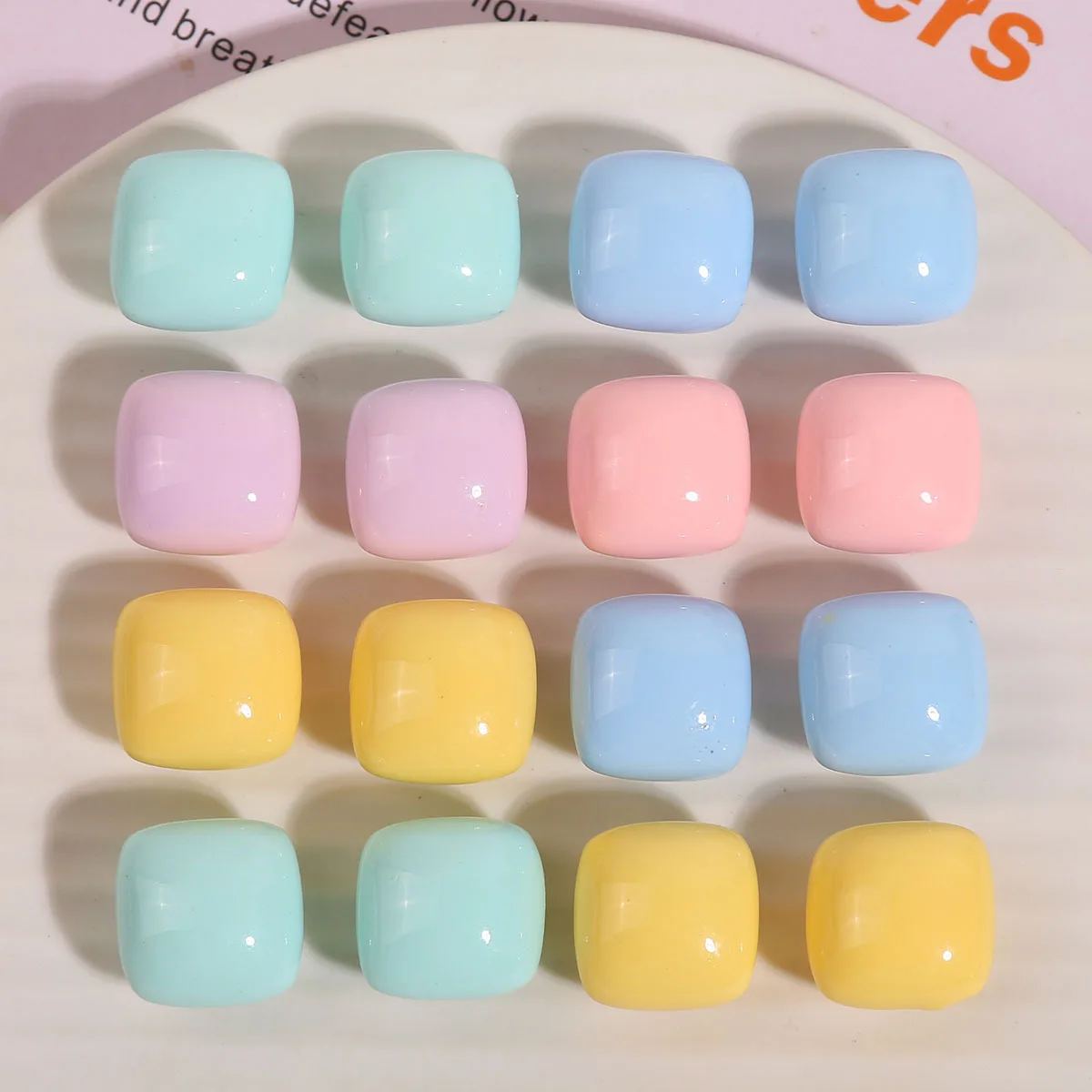 

Wholesale 15*19mm 100pcs Pastel Colors Geometry Square Acrylic Resin Cabochons Ornament Accessories Material Beading Craft